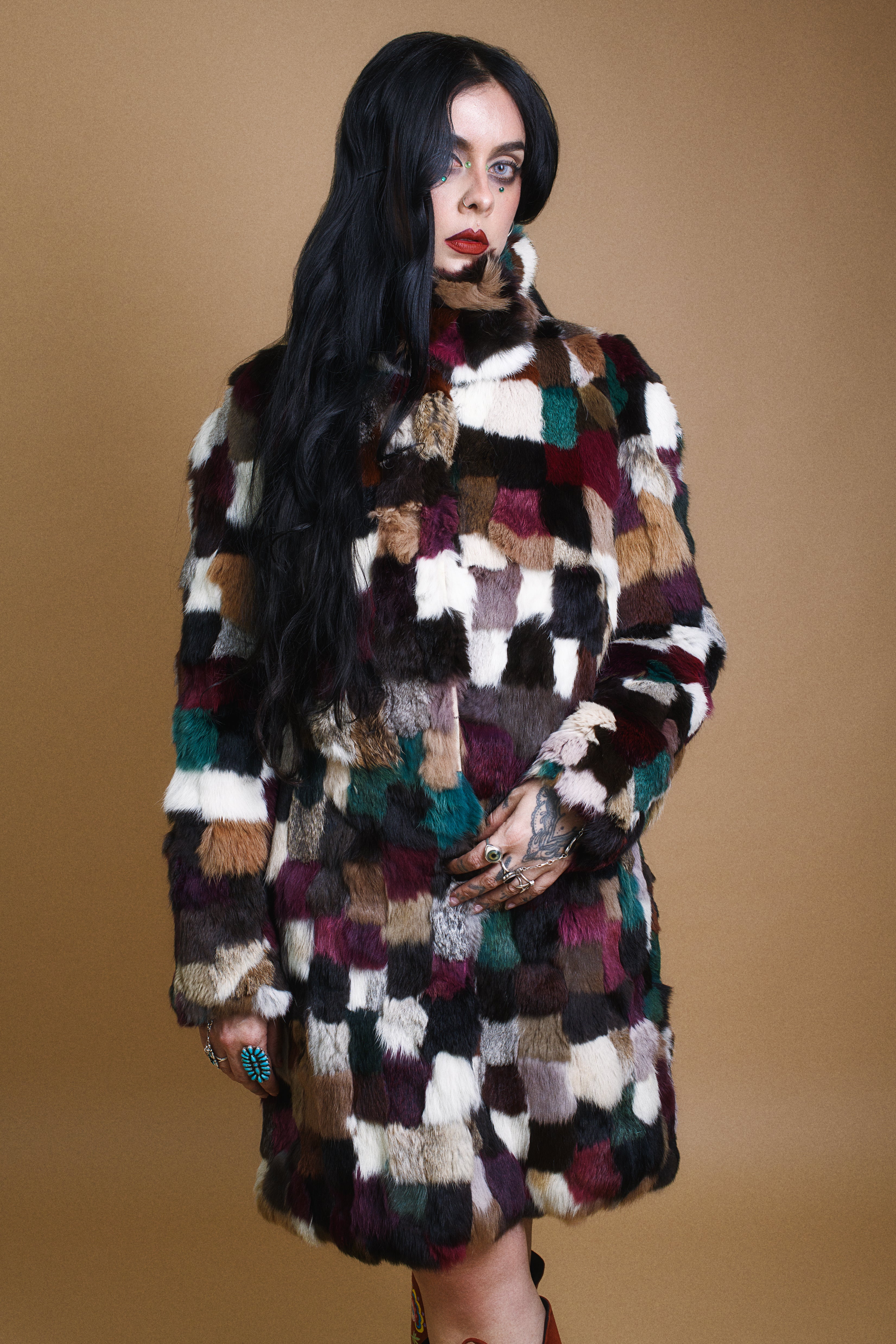 Rare 1970s Patchwork Rabbit Fur Coat